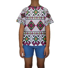 Ukrainian Folk Seamless Pattern Ethnic Ornament Border Element Traditional Kids  Short Sleeve Swimwear by Grandong