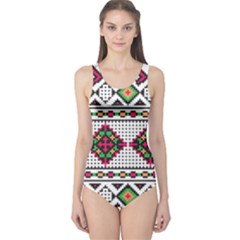 Ukrainian Folk Seamless Pattern Ethnic Ornament Border Element Traditional One Piece Swimsuit by Grandong