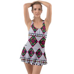 Ukrainian Folk Seamless Pattern Ethnic Ornament Border Element Traditional Ruffle Top Dress Swimsuit by Grandong