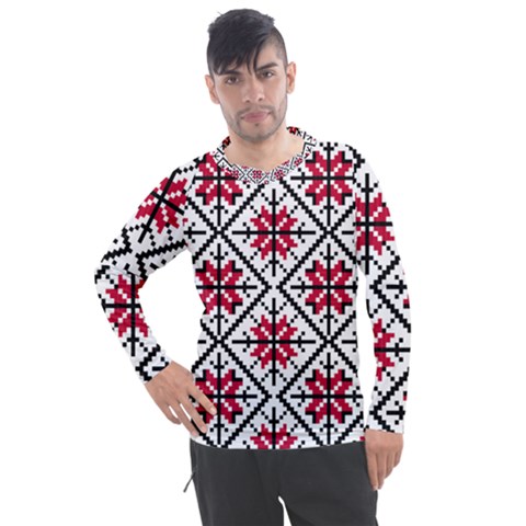 Ukrainian Folk Seamless Pattern Ornament Ethnic Ornament Border Element Traditional Art Men s Pique Long Sleeve T-shirt by Grandong