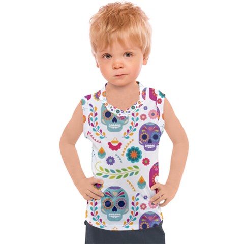 Mexican Floral With Skull Seamless Pattern Kids  Sport Tank Top by Grandong