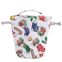 Christmas Socks Gloves Candy Cane Stocking Seamless Drawstring Bucket Bag by Grandong