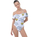 Whale Cartoon Whale Seamless Cartoon Character Animals Leaf Frill Detail One Piece Swimsuit View1