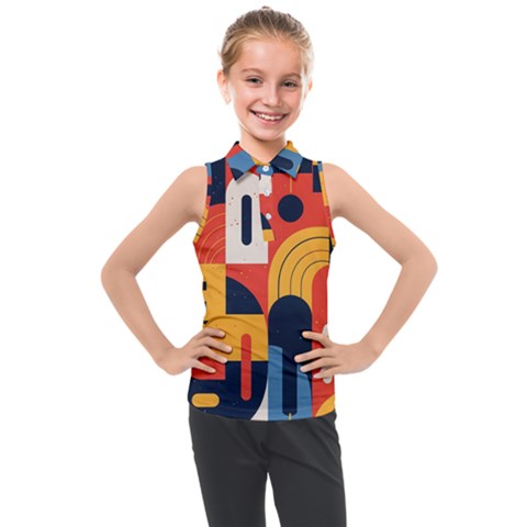 Abstract Pattern Kids  Sleeveless Polo T-shirt by Bedest