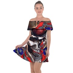 Confederate Flag Usa America United States Csa Civil War Rebel Dixie Military Poster Skull Off Shoulder Velour Dress by Ket1n9
