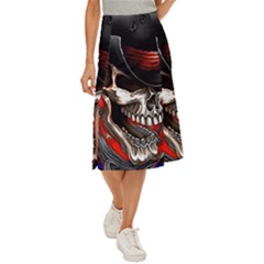 Confederate Flag Usa America United States Csa Civil War Rebel Dixie Military Poster Skull Midi Panel Skirt by Ket1n9