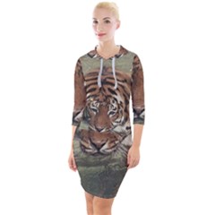 Swimming Tiger Quarter Sleeve Hood Bodycon Dress by ExtraAwesomeSauce
