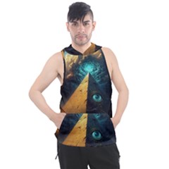 Mystic Blue Pyramid Art Men s Sleeveless Hoodie by ExtraAwesomeSauce
