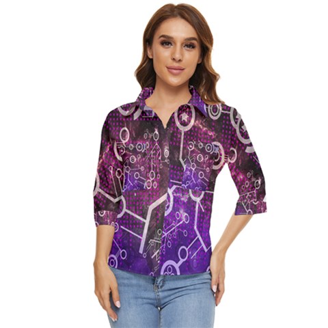Cosmic Network Geometric Art Women s Quarter Sleeve Pocket Shirt by ExtraAwesomeSauce