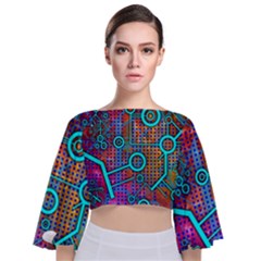 Abstract Tech Galaxy Design Tie Back Butterfly Sleeve Chiffon Top by ExtraAwesomeSauce