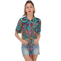 Abstract Tech Galaxy Design Tie Front Shirt  by ExtraAwesomeSauce