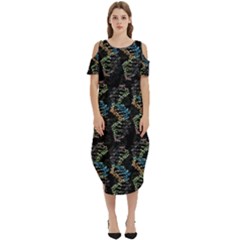 Multicolored Dna Strand Art Cold Shoulder Loose Fit Dress With Pockets by ExtraAwesomeSauce
