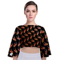 Regal Eagle Pattern Tie Back Butterfly Sleeve Chiffon Top by ExtraAwesomeSauce