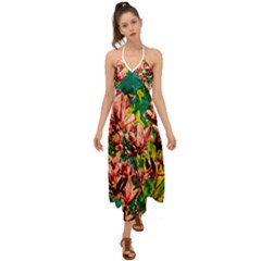 Abstract Floral Artwork Halter Tie Back Dress  by ExtraAwesomeSauce