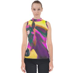 Vibrant Abstract Equine Art Mock Neck Shell Top by ExtraAwesomeSauce