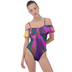 Vibrant Abstract Equine Art Frill Detail One Piece Swimsuit by ExtraAwesomeSauce