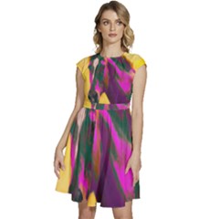 Vibrant Abstract Equine Art Cap Sleeve High Waist Dress by ExtraAwesomeSauce