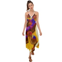 Vibrant Forked-tongue Snake Art Halter Tie Back Dress  by ExtraAwesomeSauce