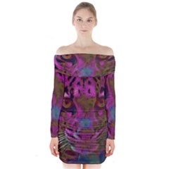Pink And Purple Leopard Long Sleeve Off Shoulder Dress by ExtraAwesomeSauce