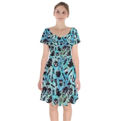 Ghosts Owls Pumpkins Short Sleeve Bardot Dress by kyorashop23