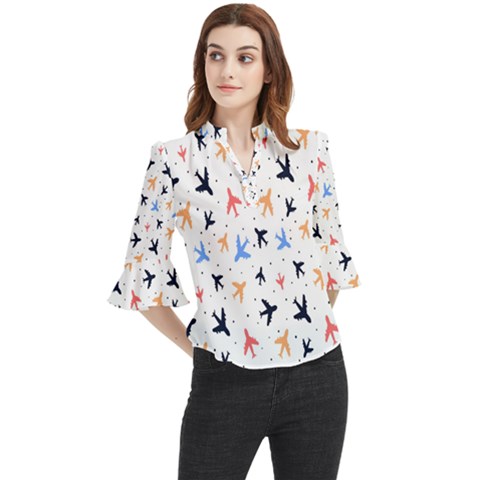 Cute Airplanes Planes Loose Horn Sleeve Chiffon Blouse by ConteMonfrey