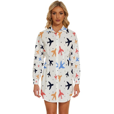 Cute Airplanes Planes Womens Long Sleeve Shirt Dress by ConteMonfrey