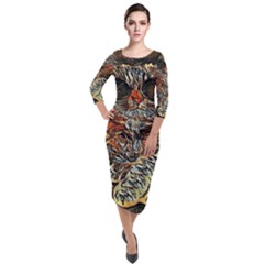 Cats Are Cooler Cat In Glasses Quarter Sleeve Midi Velour Bodycon Dress by ConteMonfrey