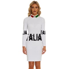 Strong Italian Energy Long Sleeve Shirt Collar Bodycon Dress by ConteMonfrey