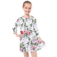 Floral Elements Peony Chinese Rose Kids  Quarter Sleeve Shirt Dress by Grandong