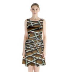 Expression Of Structure Sleeveless Waist Tie Chiffon Dress by geonetique