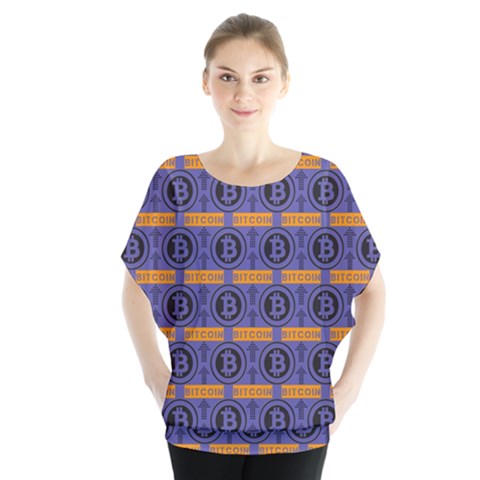 Bitcoin Logo Pattern Batwing Chiffon Blouse by ExtraAwesomeSauce