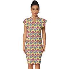 Colorful Bitcoin Pattern Vintage Frill Sleeve V-neck Bodycon Dress by ExtraAwesomeSauce
