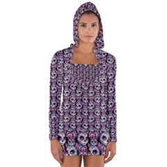 Sugar Skull Cat Pattern Long Sleeve Hooded T-shirt by ExtraAwesomeSauce