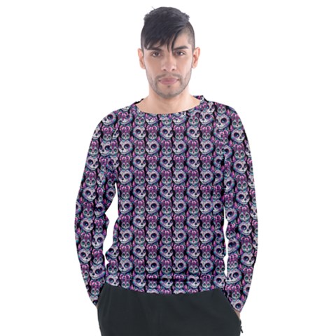 Sugar Skull Cat Pattern Men s Long Sleeve Raglan T-shirt by ExtraAwesomeSauce