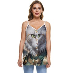 Epic Armored Cat Warrior Casual Spaghetti Strap Chiffon Top by ExtraAwesomeSauce