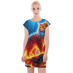 Enchanted Fire Feline Cap Sleeve Bodycon Dress by ExtraAwesomeSauce