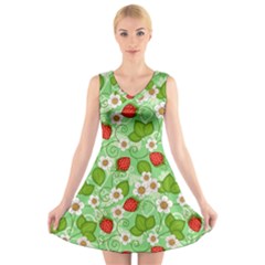 Strawberries Pattern Seamless V-neck Sleeveless Dress by Posterlux