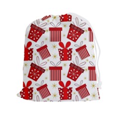 Christmas Texture, Pattern, Red, Craciun, Christmas, Bow, Gift Drawstring Pouch (2xl) by kyorashop23