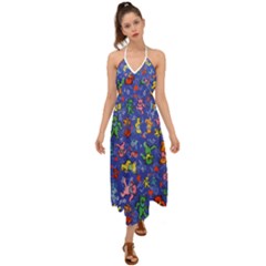 Grateful Dead Dancing Bears Pattern Halter Tie Back Dress  by Salmanaz77