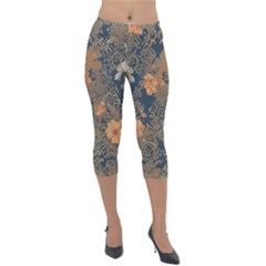 Seamless Pattern Patterns Leaves Vintage Lightweight Velour Capri Leggings  by Paksenen