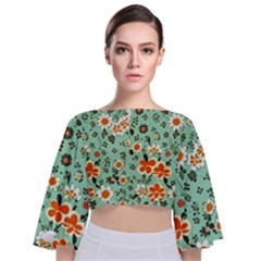 Retro 1960s Flowers Pattern 3 Tie Back Butterfly Sleeve Chiffon Top by violetheavensky