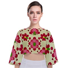 Retro 1960s Flowers Pattern 4 Tie Back Butterfly Sleeve Chiffon Top by violetheavensky