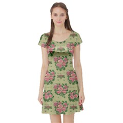 Retro 1880s Flowers Pattern 9 Short Sleeve Skater Dress by violetheavensky