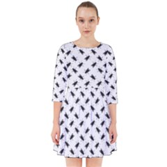 Fly Phot Motif Seamless Black And White Pattern Smock Dress by dflcprintsclothing