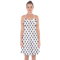 Fly Phot Motif Seamless Black And White Pattern Ruffle Detail Chiffon Dress by dflcprintsclothing