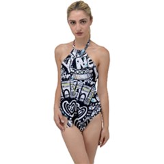 New York City Nyc Broadway Doodle Art Go With The Flow One Piece Swimsuit by Grandong