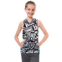 New York City Nyc Broadway Doodle Art Kids  Sleeveless Hoodie by Grandong