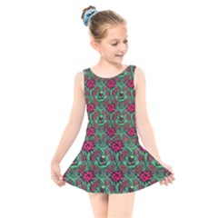 Retro 1880s Flowers Pattern 3 Kids  Skater Dress Swimsuit by violetheavensky