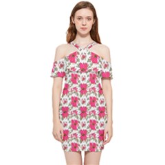 Retro 1880s Flowers Pattern 14 Shoulder Frill Bodycon Summer Dress by violetheavensky