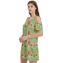 Retro 1880s Flowers Pattern 17 Women s Cold Shoulder Round Neck Mini Dress by violetheavensky
